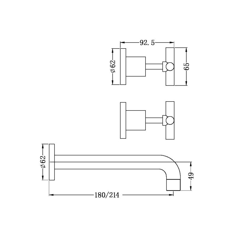 Nero X Plus Wall Basin Set 215mm Brushed Gold | NR201607aBG